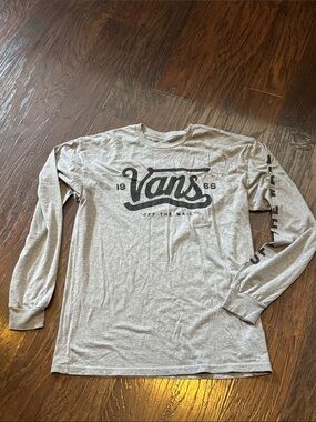 Vans Light Gray Long Sleeve Tee with Black Logo & Off The Wall On Sleeve